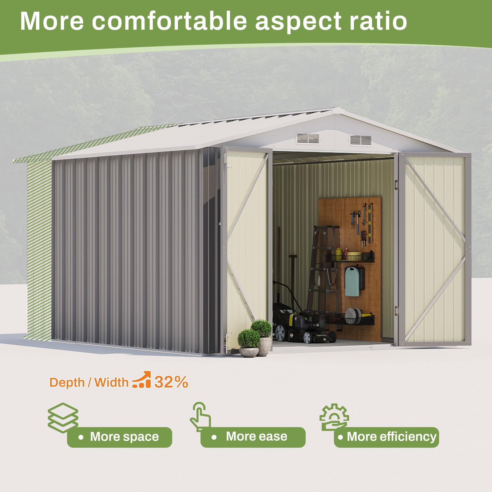 Patiowell 8' x 10' Outdoor Storage Shed, Metal Tool Shed with Lockable Doors for Garden, Backyard, Patio Use, Gray