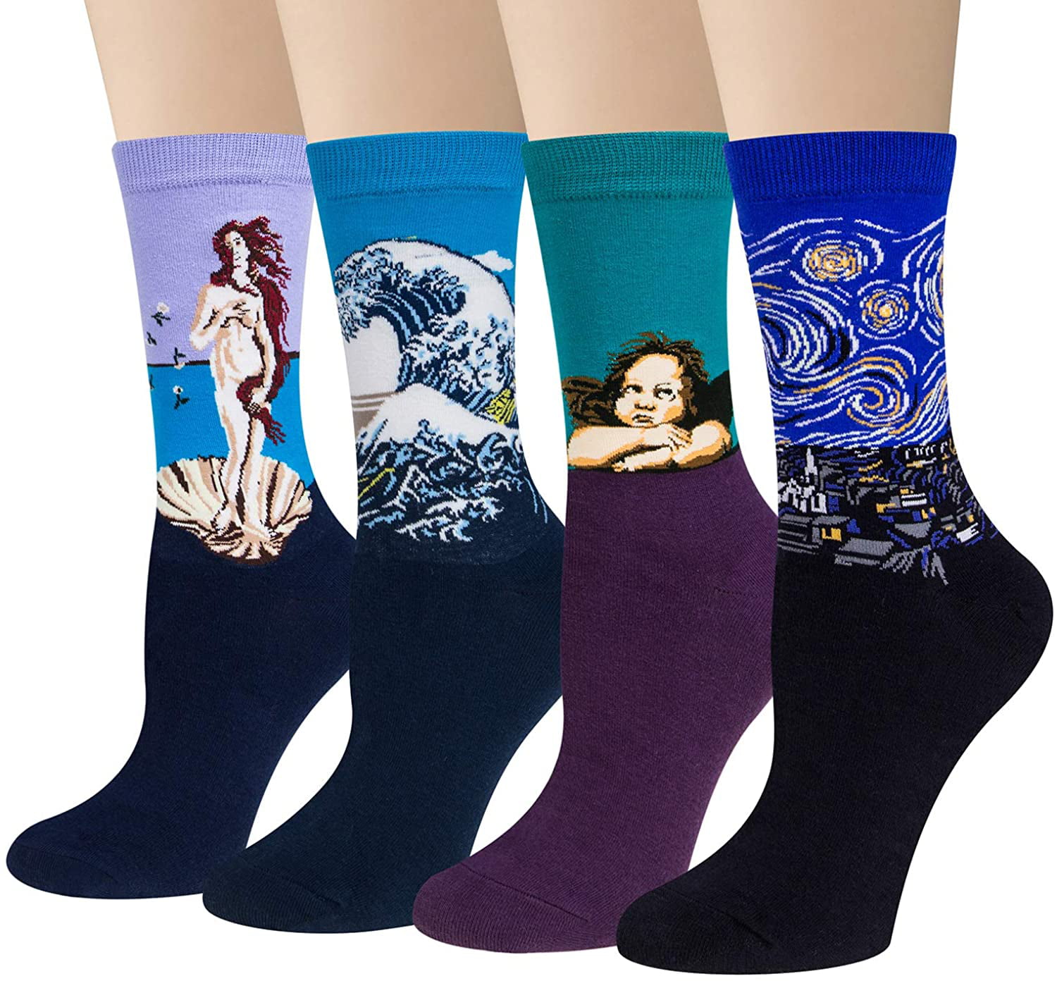 Women Cute Cartoon Pattern Art Socks Artistic Style Oil Painting Cotton Socks