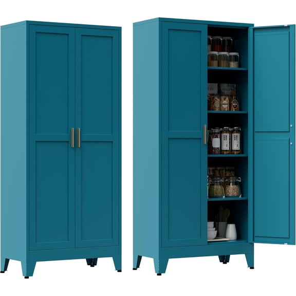 71” Tall Pantry Storage Cabinet, Kitchen Cabinets, Metal Cupboard with 4 Adjustable Shelves for Dining Room, Bathroom, Living Room