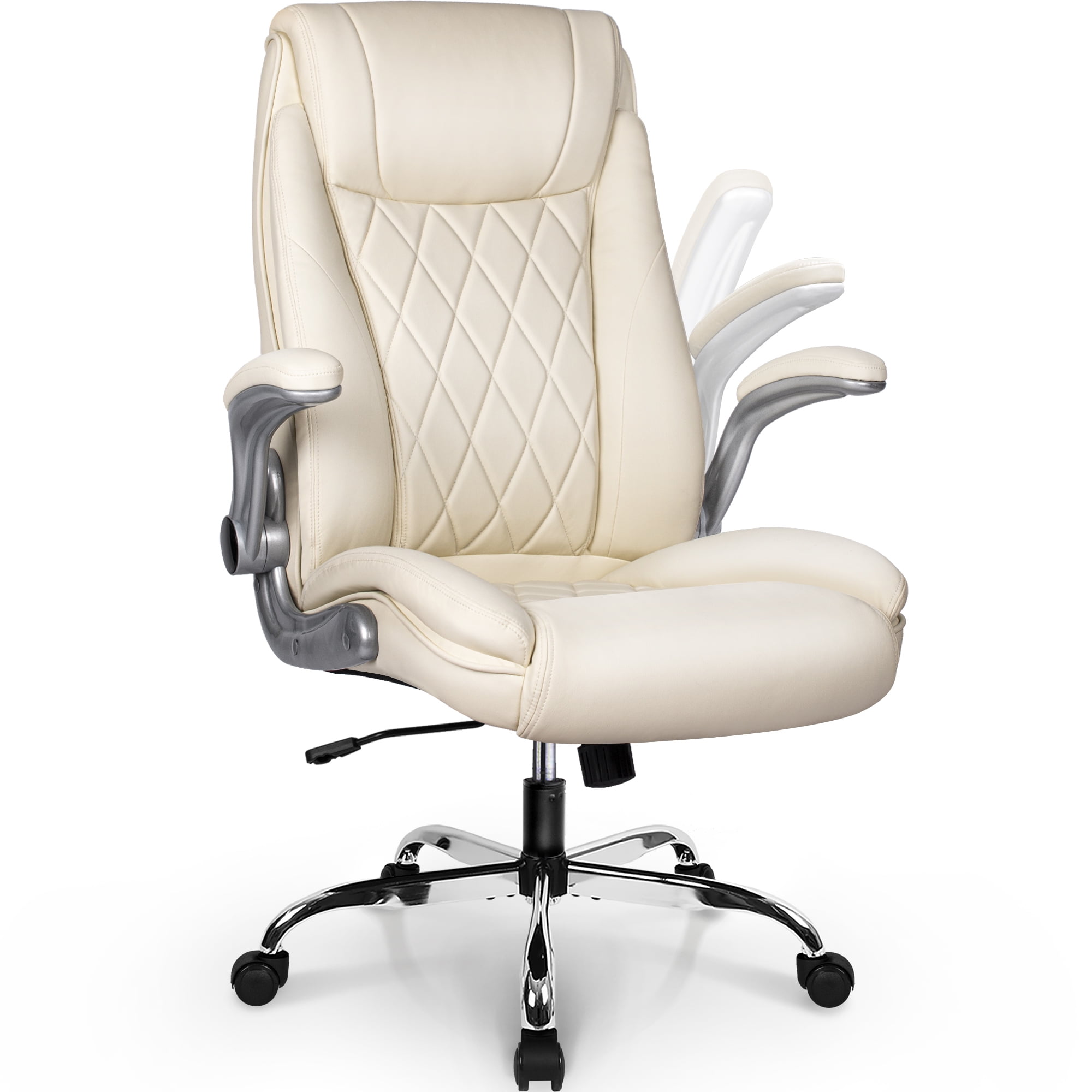 Neo Chair Chairman Ergonomic High Back Leather Computer Desk Executive  Office Chair, Ivory 