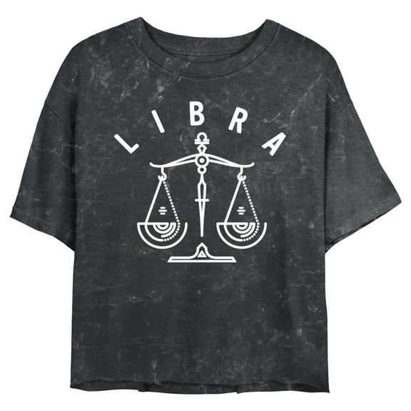 Junior's Lost Gods Zodiac Libra Line Symbol Graphic Crop T-Shirt Black Large