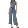 thumbnail image 2 of INSPIRE CHIC Women's Ankle Tie Waist Workwear Button Front Sleeveless Jumpsuit S Light Blue, 2 of 6