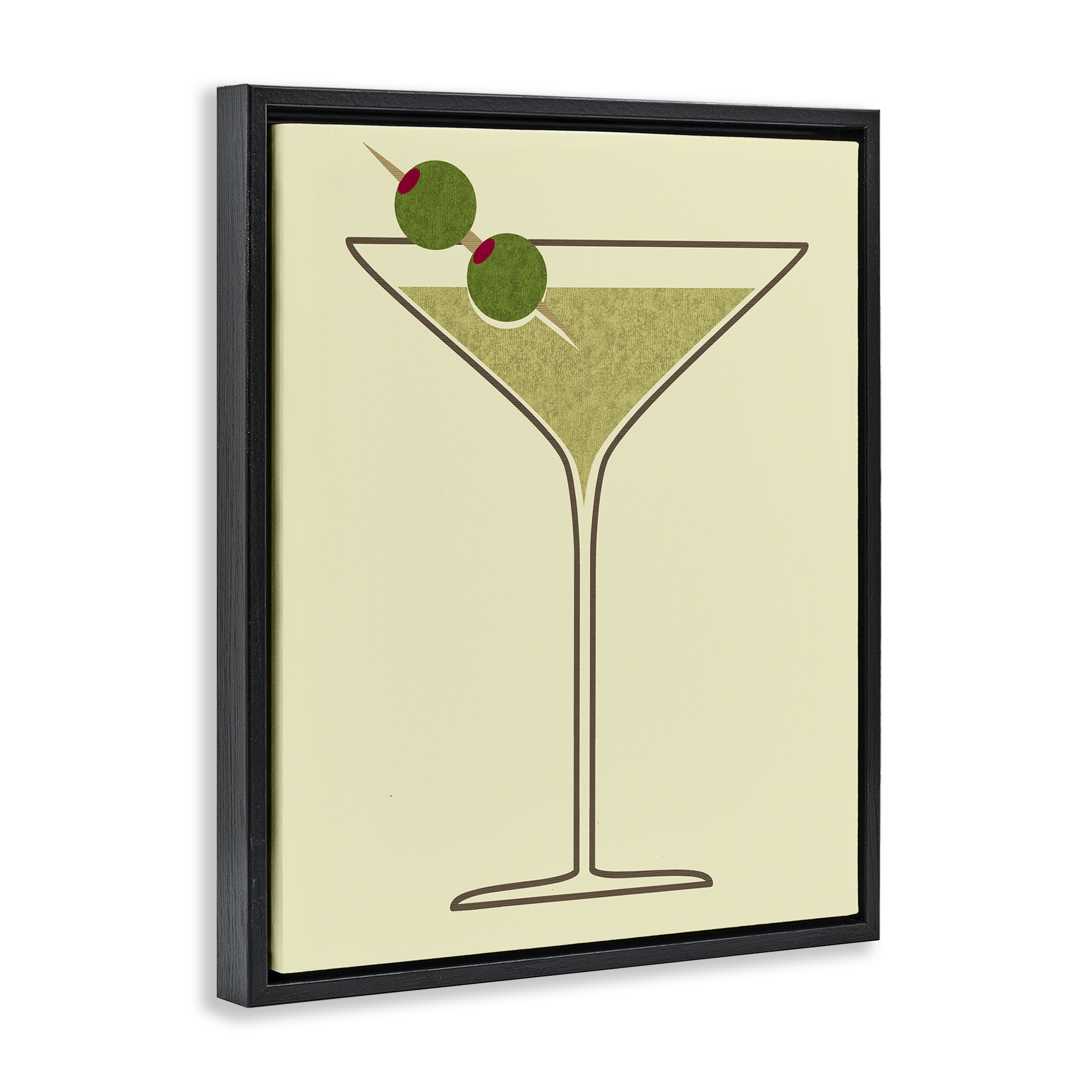 Stupell Industries Martini with Olives Food & Beverage Painting Black Floater Framed Art Print Wall Art, 17 x 21