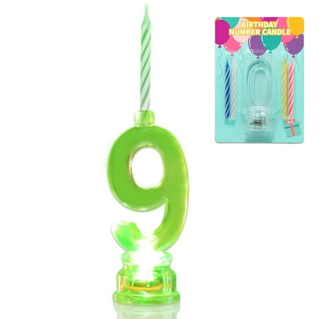 Novelty Place Multicolor Flashing Number Candle Set, Color Changing LED Birthday Cake Topper with 4 Wax Candles (Number 9)