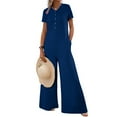 thumbnail image 2 of biudgviw Women's Jumpsuits Short Sleeve V Neck Half Button Textured Wide Leg Rompers Loose Casual Overalls with Pockets, 2 of 7