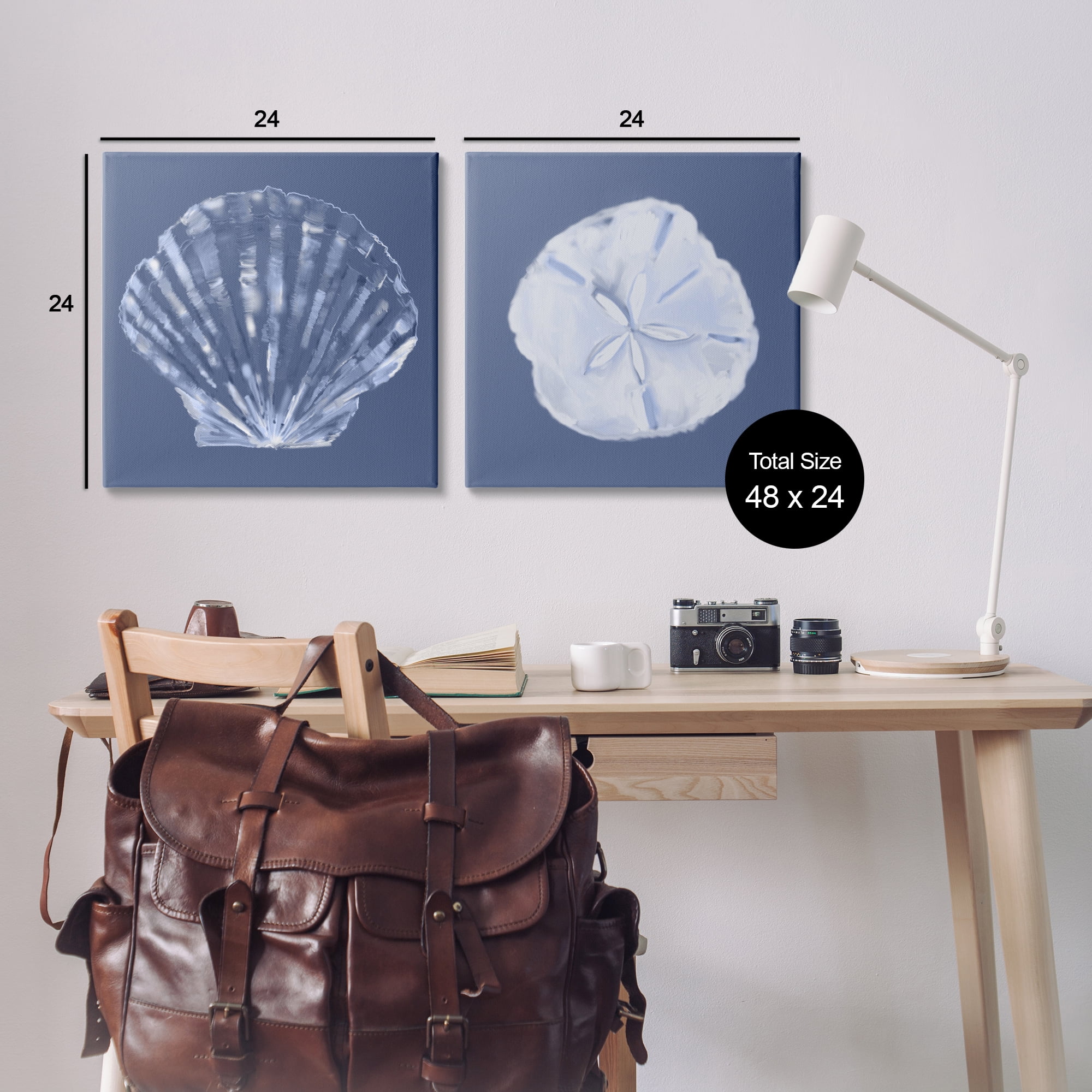 Stupell Industries Denim Sand Dollar & Scallop Nautical & Beach Painting Wrapped Canvas Art Print Wall Art, 24 x 24, Set of 2