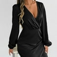 thumbnail image 6 of Oksale Cross V Neck Mini Dresses for Women Trendy Long Sleeve Winter Dress Sexy Cozy Soft Wedding Party Satin Dresses for Holiday Black S, 6 of 9