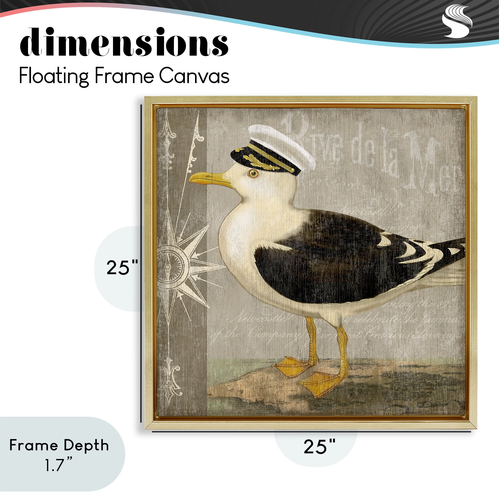 Stupell Industries Little Maritime Seagull Gold Framed Floater Canvas Wall Art, design by Suzanne Nicoll