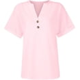 thumbnail image 3 of Xuboway Womens T Shirts V Neck Eyelet Button Down Short Sleeve Summer Tops Trendy 2025 Loose Casual Beach Vacation Outfits Clothes, 3 of 3