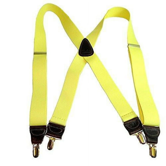Hold-Ups Lemon Zest Yellow 1 1/2" wide Suspenders in X-back with Patented No-slip Gold Clips