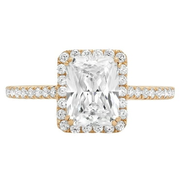 1.96 ct Emerald Cut Real Genuine Natural Diamond SI1-SI2 J-K 18K Yellow Gold Halo Promise Wedding Statement Engagement Designer Ring W/ Crystal side stones size 3.5