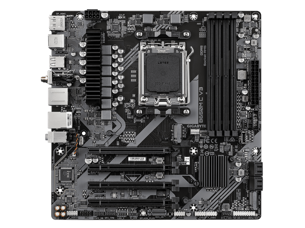 GIGABYTE B650M C V3 (rev. 1.0) AM5 LGA 1718 AMD B650 M-ATX Motherboard, DDR5, PCIe 4.0 M.2, PCIe 4.0, USB 3.2 Gen1 Type-C, 1GbE LAN, Q-Flash Plus, EZ-Latch