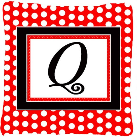 Letter Q Initial Monogram - Red Black Polka Dots Decorative Indoor & Outdoor Fabric Pillow