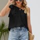 thumbnail image 2 of Camiseta sin mangas para mujer, con tirantes de un solo hombro, pajarita, ajuste holgado, Top informal de verano, negro L, 2 of 6
