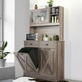 thumbnail image 6 of Arlopu Double Tilt Out Trash Cabinet with Drawers Free Standing Hidden Garbage Holder with Drawer and Shelves, 6 of 9