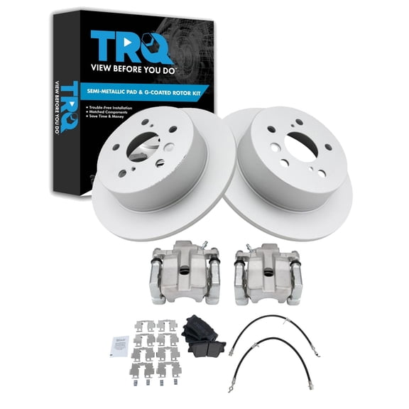TRQ Rear Brake Pad and Rotor Set Semi Metallic Coated Rotors Calipers Fits 2007-2012 Lexus ES350 To 9/30/11 Production Date 2008-2012 Toyota Avalon 2007-2011 Camry