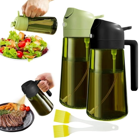 AGCAN Oil Sprayer for Cooking, 2 Pack 2 in 1 Oil Dispenser and Oil Sprayer 16oz Dark Green Glass Olive Oil Spray Bottle for Air Fryer, BBQ, Baking, Salad