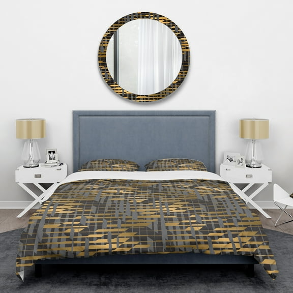 Designart 'Gold Checkered Pattern I' Mid-Century Modern Duvet Cover Set