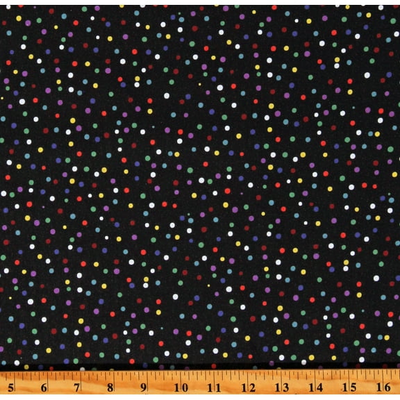 Cotton Multi Black Dot Colorful Circles Polka Dots Spots Rainbow Black Cotton Fabric Print by the Yard (133446)