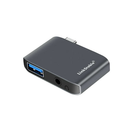LinkStable Aluminum USB-C (G1) Docking Station, Stereo Audio Adapter External Sound Card with USB 3.0, Thunderbolt Type-C Pro Hub Adapter Driver Free on MacOS, Windows and