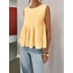 thumbnail image 5 of Blusa Plisada Sin Mangas con Peplum de Verano para Mujer, Estilo Babydoll Y2K con Cuello Redondo. Amarillo S, 5 of 9