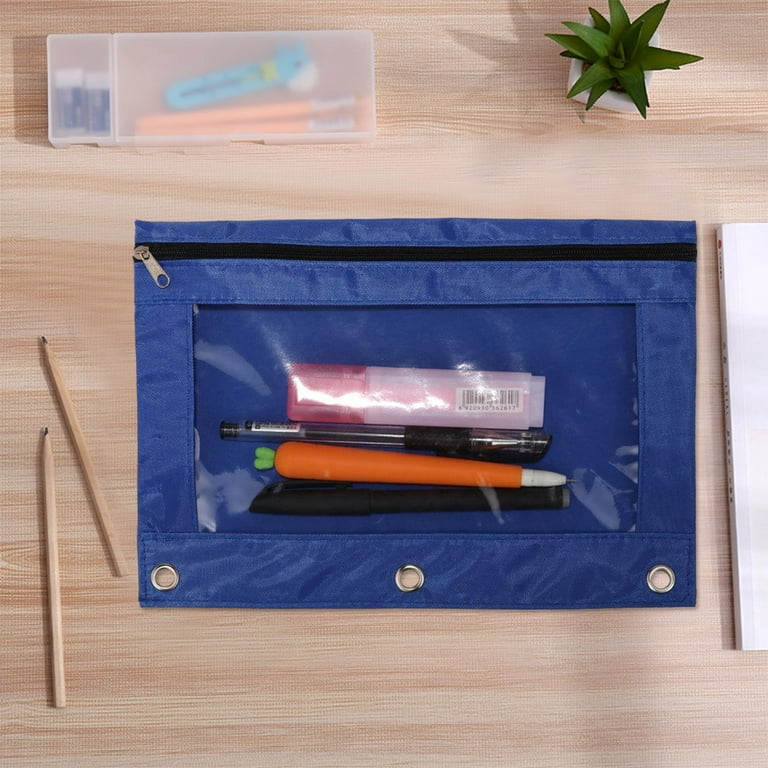 6pcs Pencil Pouch Creative 3-Ring Large Capacity Zip Pen Holder Bag Makeup Bag, Size: One size, Blue