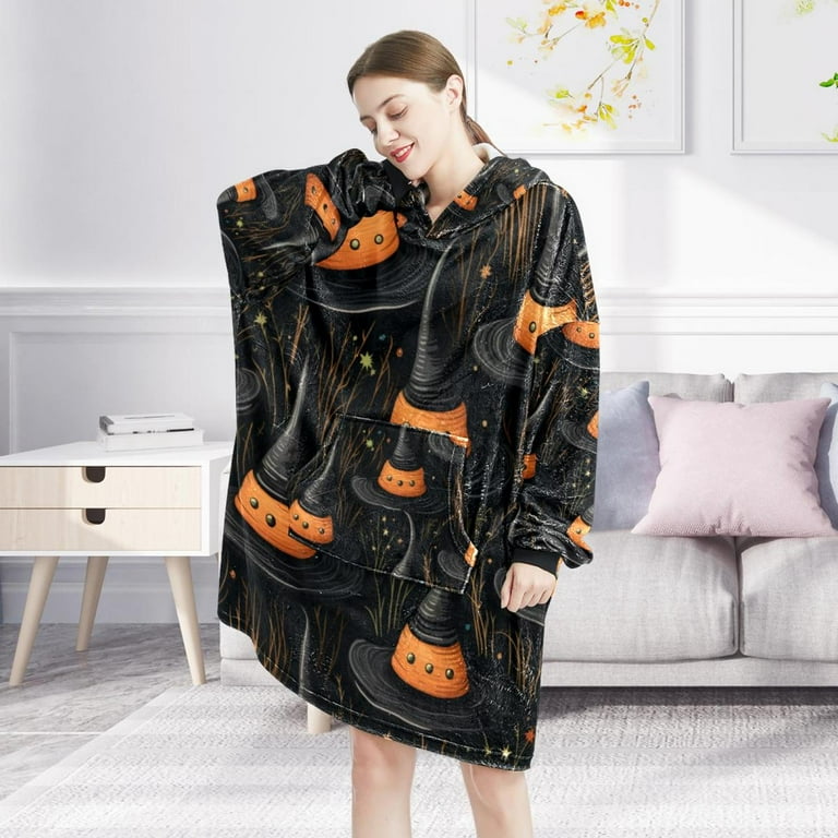 Halloween witch hat Cozy Microfiber Polyester Wearable Blanket Sweatshirt Ultra Soft Lounge Hoodie for Men and Women Made of Warm Fleece Fabric One Size Fits All Walmart