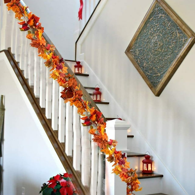 HUASHENG Guirlande d'Automne Feuilles d'Érable Guirlandes 70 Po Guirlande d'Automne pour Décorations de Foyer d'Halloween Mariage d'Automne Déco Extérieure