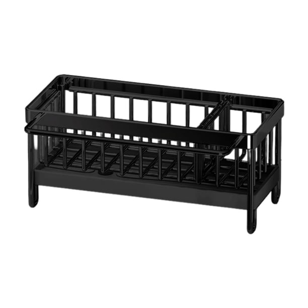 Soporte para esponja de fregadero de cocina con bandeja de drenaje, escurridor con divisor multiusos Negro
