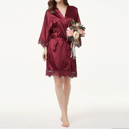 

Women s Soild Satin Lace Sleepwear Pajamas Bathrobe Nightgown For Bride Bridesmaids Wedding Party Note Please Buy One Size Larger
