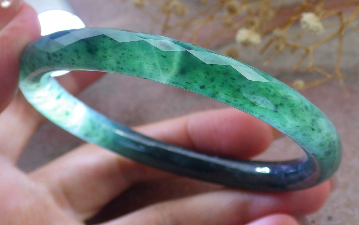 Green Natural A JADE Jadeite Dia Cut Circle Bangle Bracelet 58 mm 682679 TN