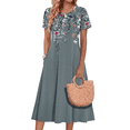 thumbnail image 2 of Fantaslook Pleated Summer Dresses for Women Short Sleeve A Line Midi Dress Flowy Floral Sundress Casual Dress with Pockets, 2 of 10