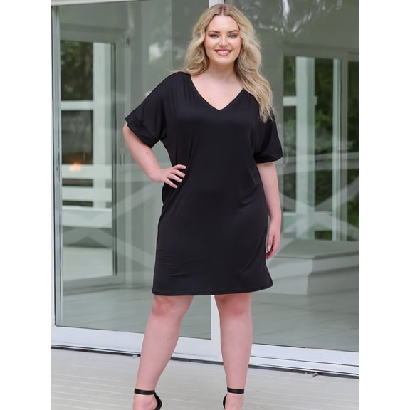 Plus Size V Neck Short Sleeve T Shirt Dress