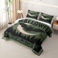 thumbnail image 3 of Homewish Halloween Bat Twin Quilt Set, Vintage Castle Twin Coverlet Set, Olive Green, 2pcs 1 Bedspread and 1 Pillowcase, 3 of 7