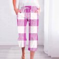 thumbnail image 2 of VERUGU Capri Pants for Women Fashion Plaid Print Pants Elastic Waist Drawstring Loose Casual Straight Leg Capris with Pockets Purple XXL, 2 of 5