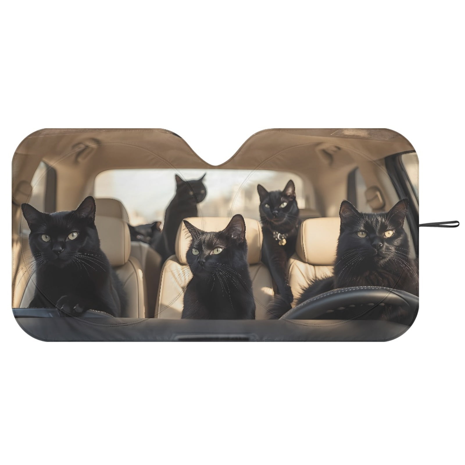 Jeiento Black Cat Car Front Windshield Sun Shade Windshield Cover Foldable Automotive Interior Accessories for Sun Protection Heat Reflector-Keep Your Vehicle Cool