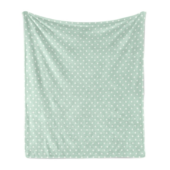 Green Soft Flannel Fleece Throw Blanket, Retro Style Baby Nursery Themed Pattern with Little White Polka Dots Pastel, Cozy Plush for Indoor and Outdoor Use, 50" x 70", Mint Green White, by Ambesonne
