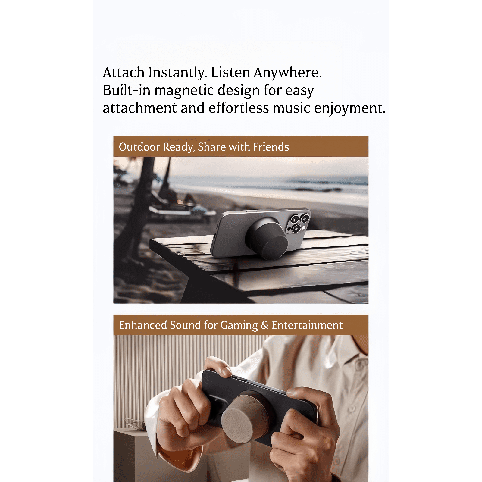2-in-1 Magnetic Phone Stand Bluetooth Speaker, IPX6 Water Resistant, TWS Stereo Pairing