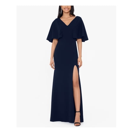 BETSY & ADAM Womens Navy Slitted Kimono Sleeve Full-Length Formal Sheath Dress Petites 4P