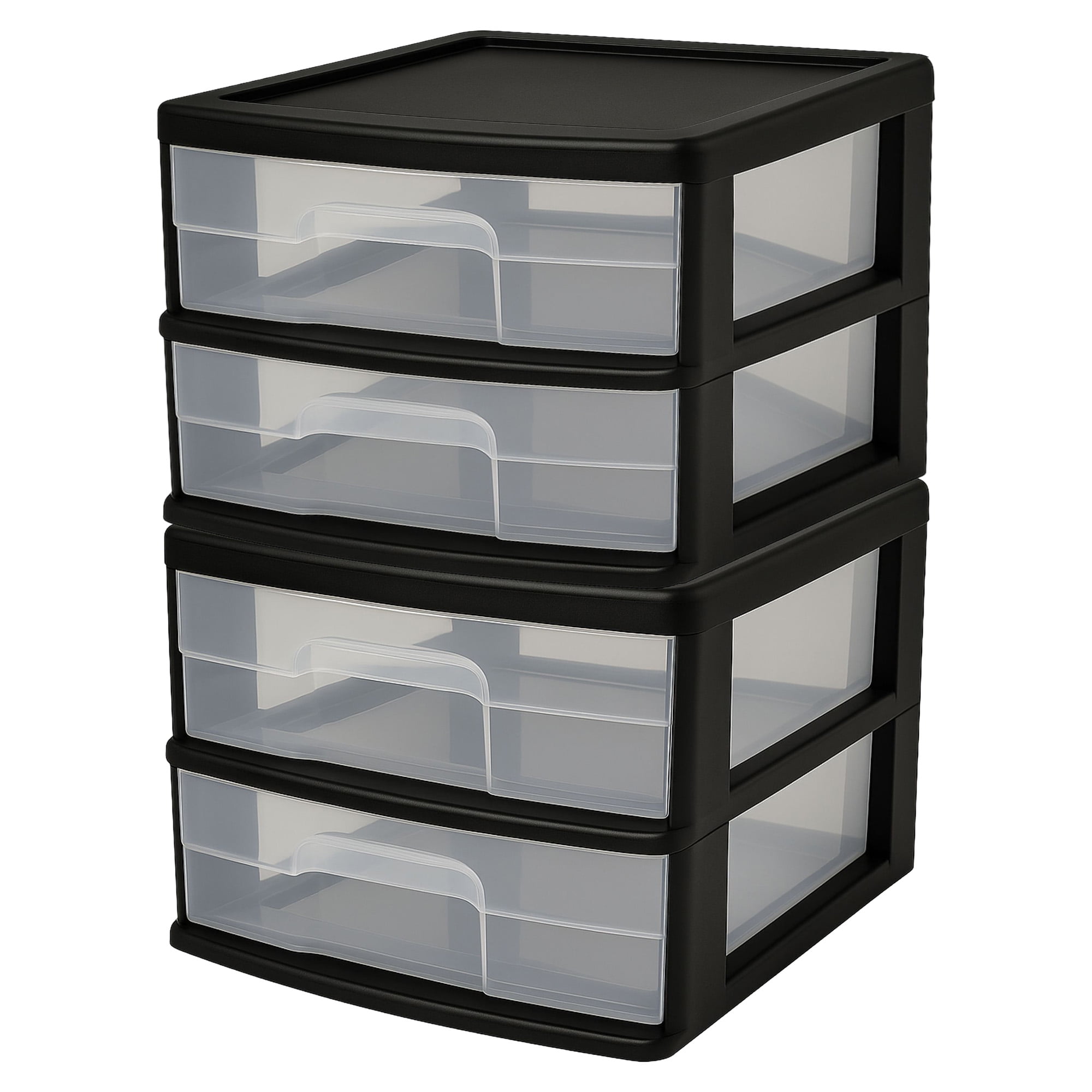 Open Box Homz Plastic 2 Drawer Medium Storage Cart, Black w/ Clear Drawer, 2pk