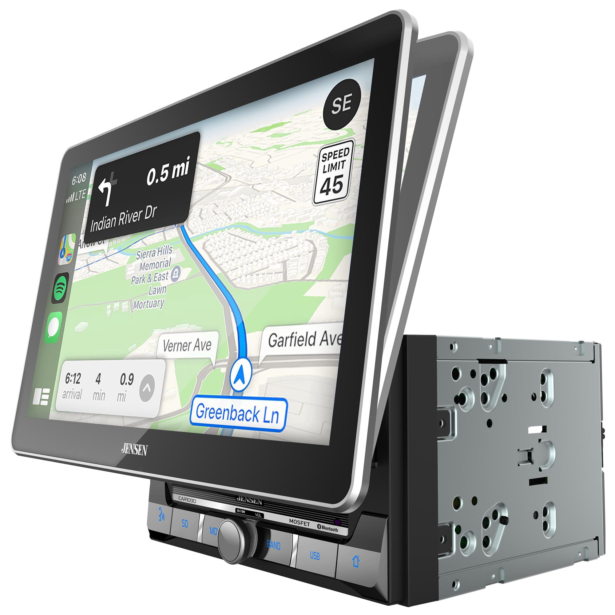 Jensen CAR1000 2 Din 10 in. LCD Mechlesss Carplay & Android Auto