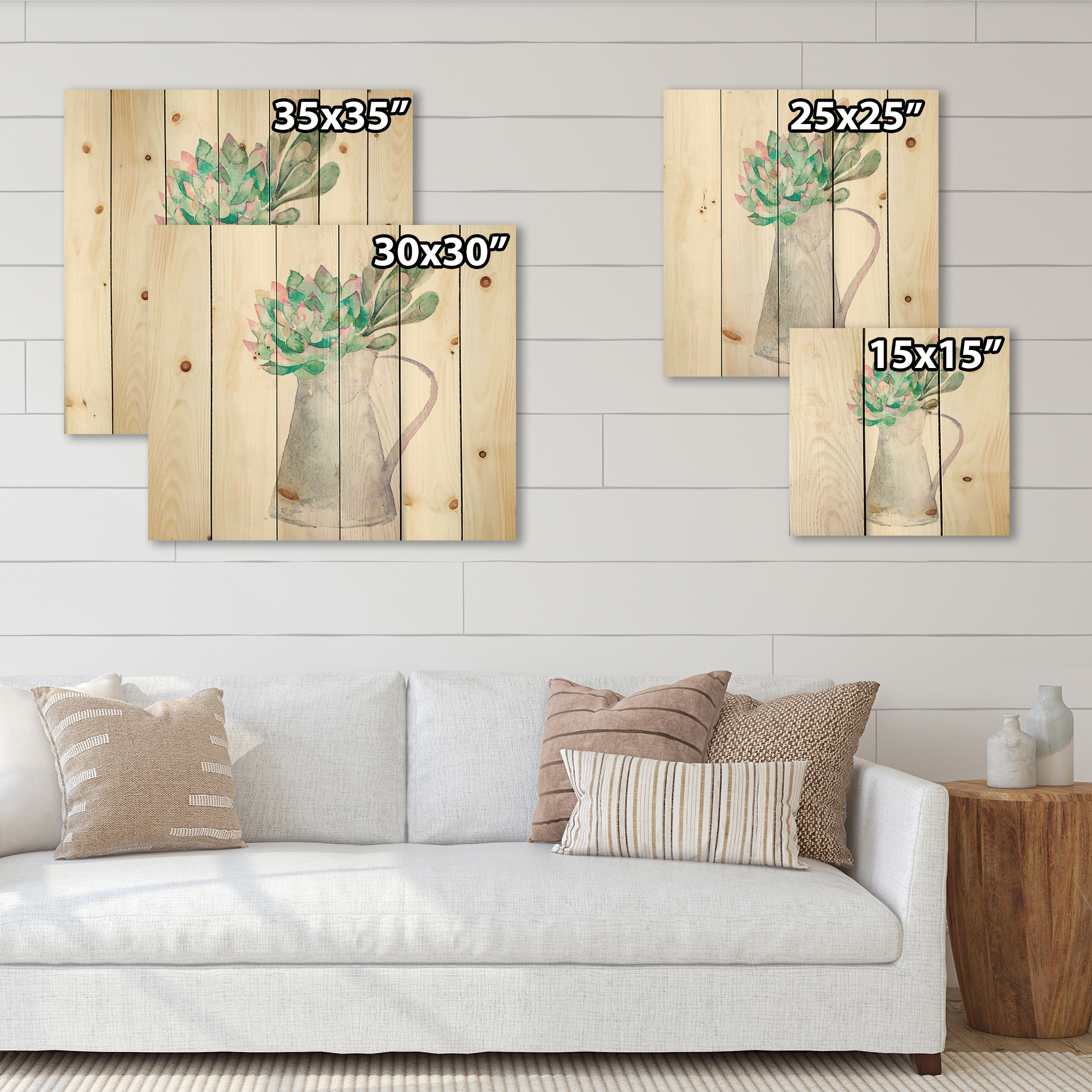 Designart 'Succulent Home Plant In Jug' Traditional Print on Natural Pine Wood