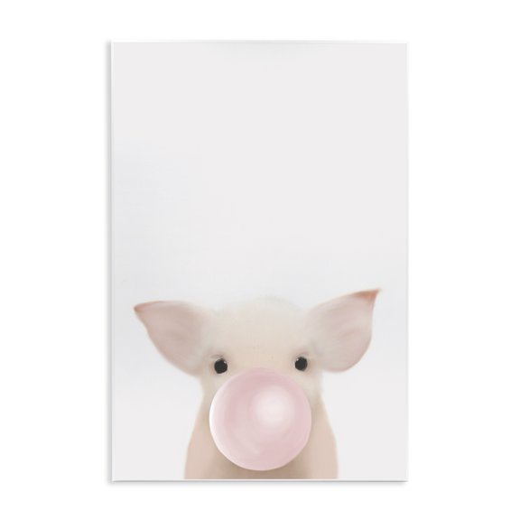 Stupell Industries Scandinavian Baby Farm Piglet with Pink Bubble Gum Wall Plaque Art, 13 x 19, by Leah Straatsma