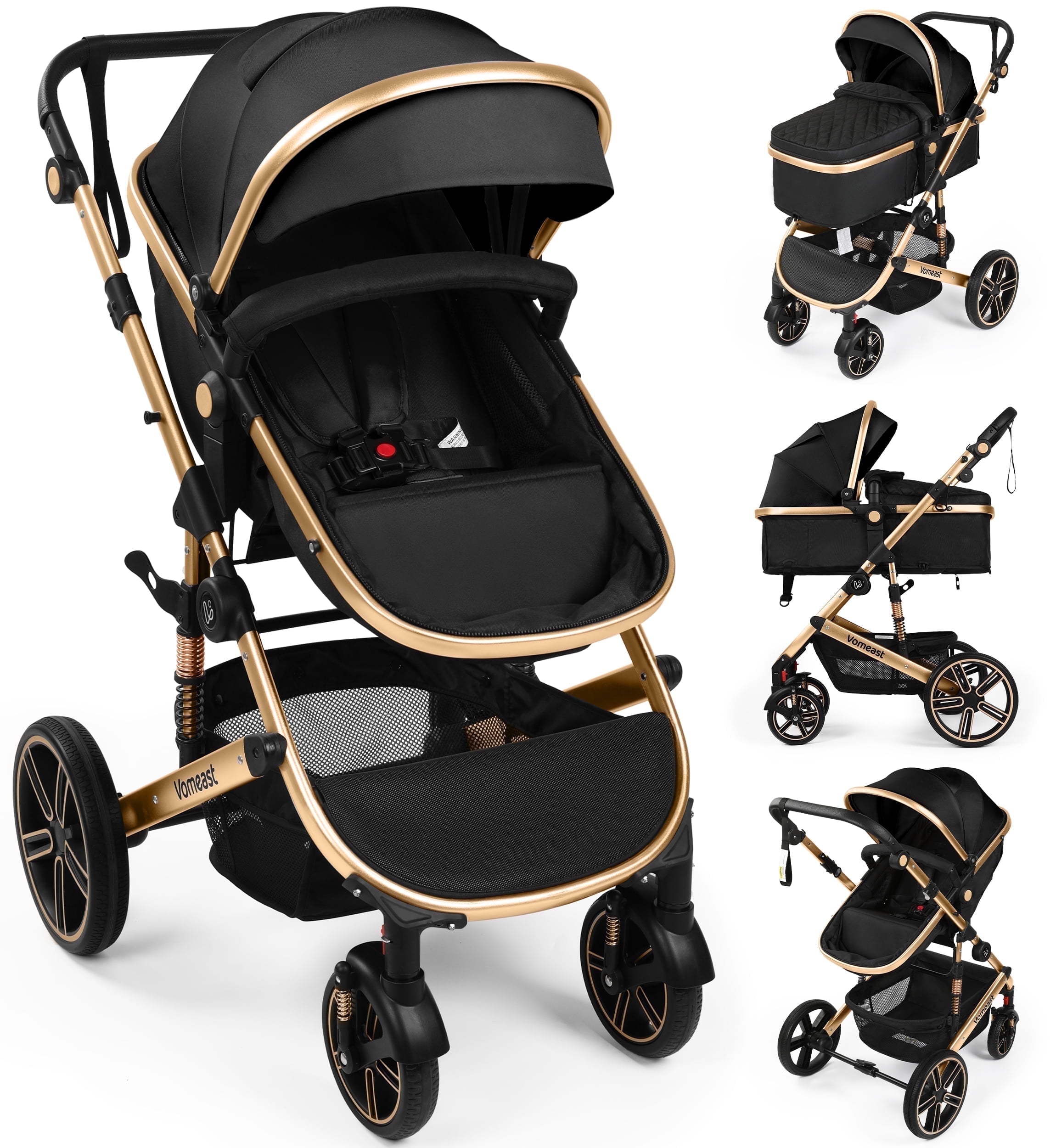 Vomeast Baby Stroller, Foldable Aluminum Alloy Stroller with Reversible, Travel Stroller for Newborn Infant, Black