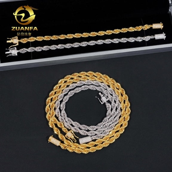 6mm Stainless Steel Smooth Rope Chain with Silver Moissanite Clasp