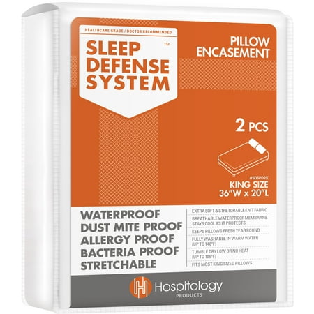 Hospitology Sleep Defense System Waterproof/Dust Mite Proof Pillow Encasement, Set of