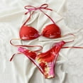 thumbnail image 5 of UTSJKR Tie Dye Bikini Set for Women 2 Piece V Neck Swimsuits Backless Bathing Suit Low Waist Halter Swimwear Push Up Swimsuit Red L, 5 of 5