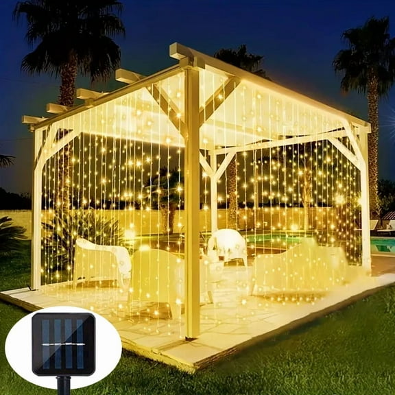 300 LED Solar Courtyard Curtain Lights Outdoor Waterproof Fairy String Lights With 8 Modes for Garden Window Bedroom Wedding
