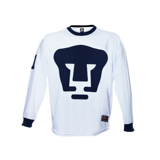 OLD SCHOOL SPORTS Pumas UNAM Jersey Pumas Retro 1977 manga larga Blanco/Azul Caballero OLD SCHOOL SPORTS Pumas de la UNAM Retro 1977 blanco/azul manga larga algodón