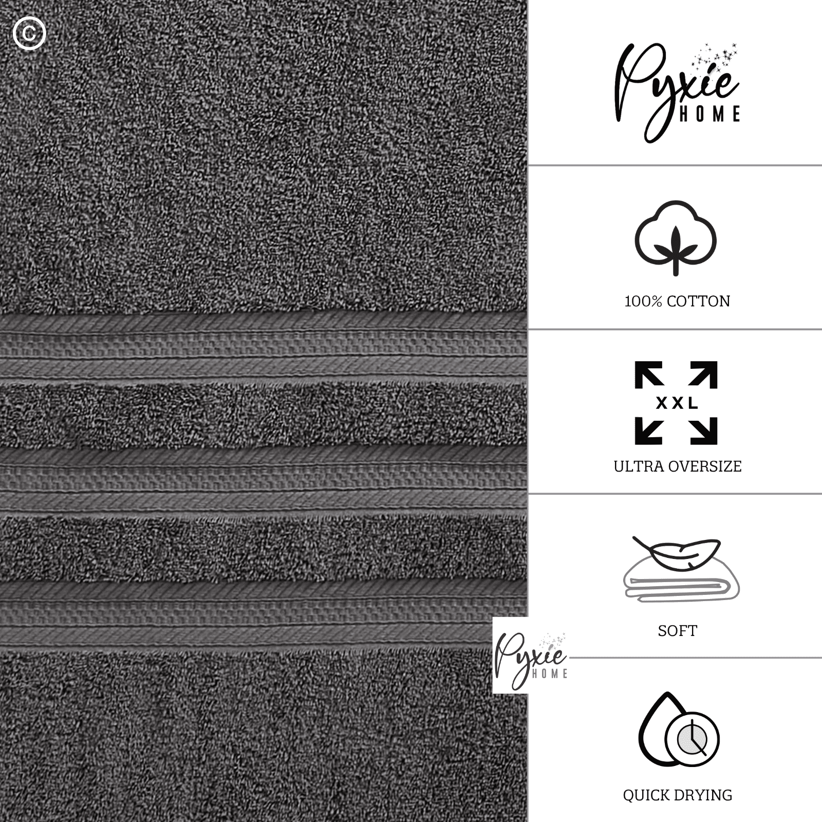 Extra Large Bath Towel - Oversized Ultra Bath Sheet - 100% Cotton - CHARCOAL COLOR